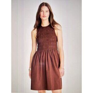 Madewell $138 The Melody Sleeveless Smocked Mini Dress Chicory Brown Size M